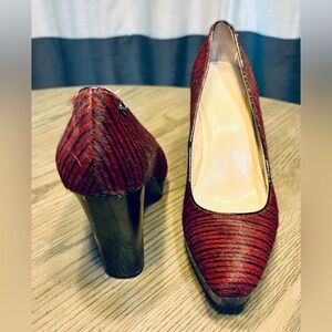 Red and black pony hair Calvin Klein heels